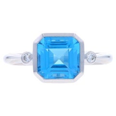 Anillo de oro blanco con tres piedras de diamantes y topacio azul - 14k Cuadrado 3,30ctw