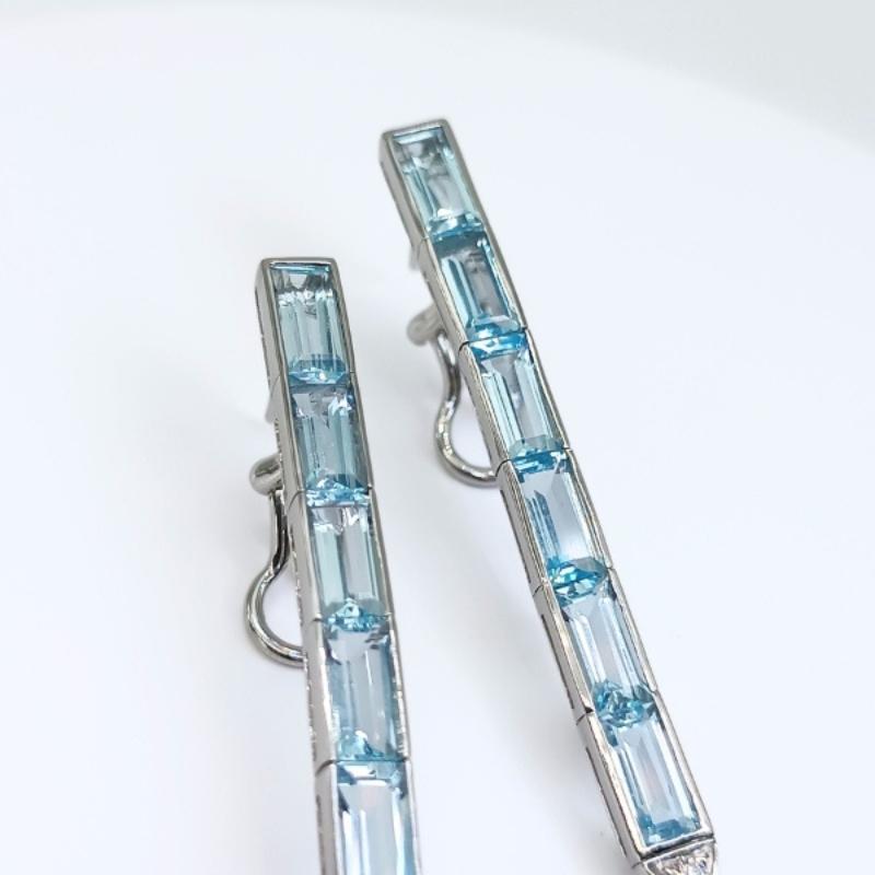 White Gold, Blue Topaz, Diamonds and Coin Pearls Earrings In New Condition For Sale In BILBAO, ES