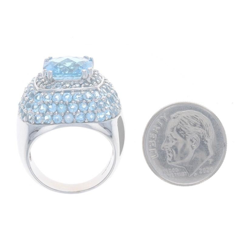 White Gold Blue Topaz Halo Ring - 14k Square Cushion Checkerboard 6.36ctw For Sale 1