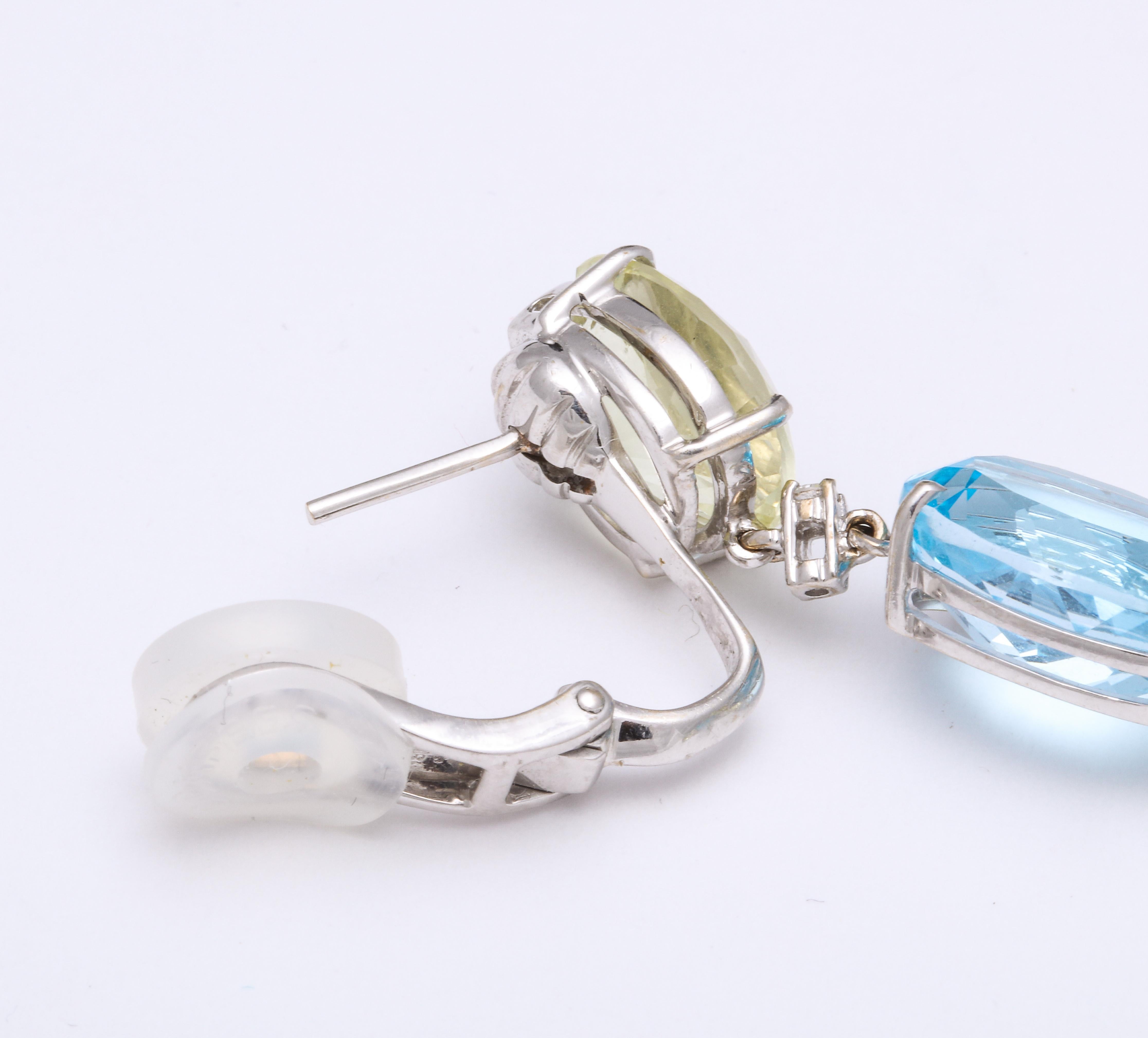 White Gold, Blue Topaz, Peridot and Diamond Chandelier Earrings For Sale 2