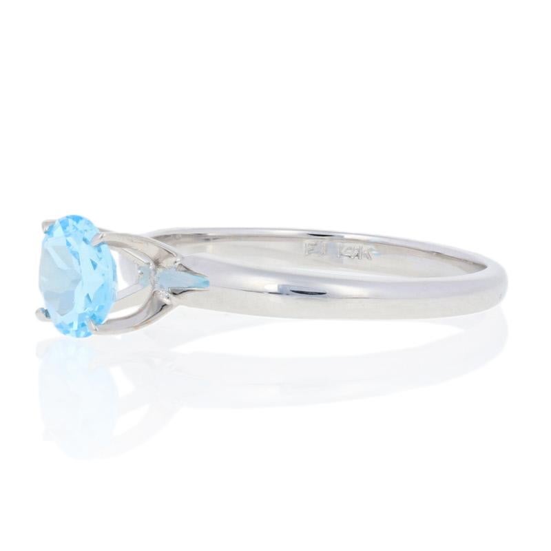 For Sale:  White Gold Blue Topaz Ring, 14k Round Cut .78ct Engagement Solitaire 2