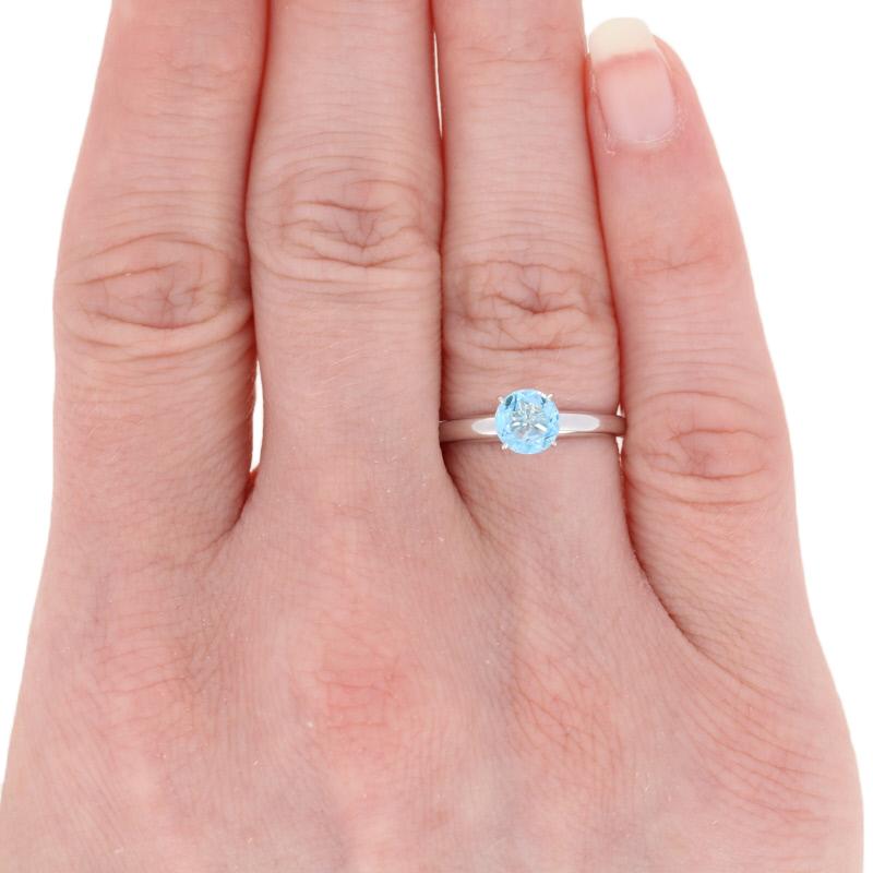 White Gold Blue Topaz Ring, 14k Round Cut .78ct Engagement Solitaire In New Condition For Sale In Greensboro, NC