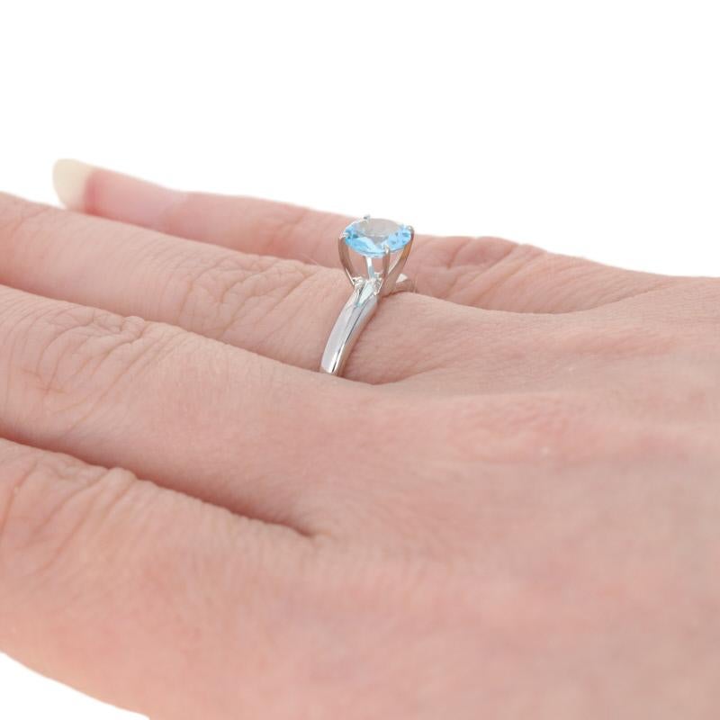 Women's White Gold Blue Topaz Ring, 14k Round Cut .78ct Engagement Solitaire For Sale