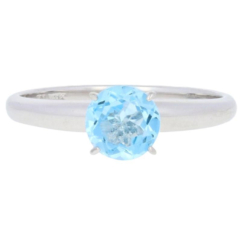 For Sale:  White Gold Blue Topaz Ring, 14k Round Cut .78ct Engagement Solitaire