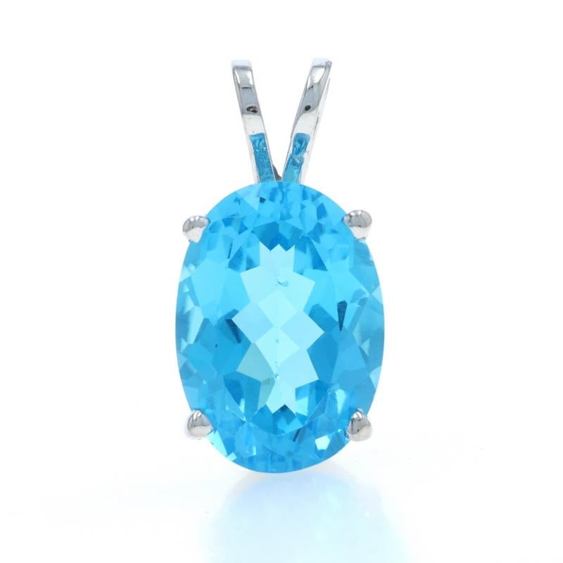 Metal Content: 14k White Gold

Stone Information

Natural Blue Topaz
Treatment: Routinely Enhanced
Carat(s): 8.80ct
Cut: Oval

Total Carats: 8.80ct

Style: Solitaire

Measurements

Tall (from stationary bail): 13/16