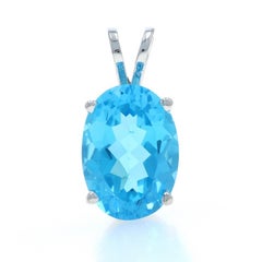 White Gold Blue Topaz Solitaire Pendant - 14k Oval 8.80ct