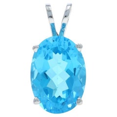 White Gold Blue Topaz Solitaire Pendant - 14k Oval 8.80ct
