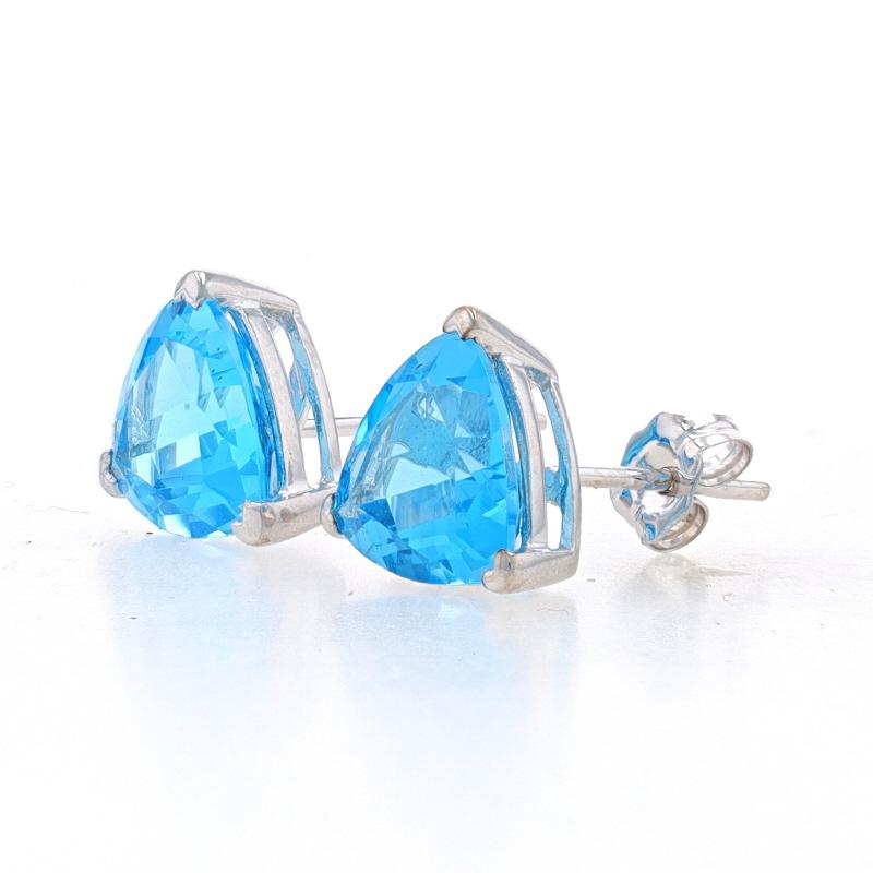 Trillion Cut White Gold Blue Topaz Stud Earrings - 14k Trillion 3.85ctw Pierced For Sale