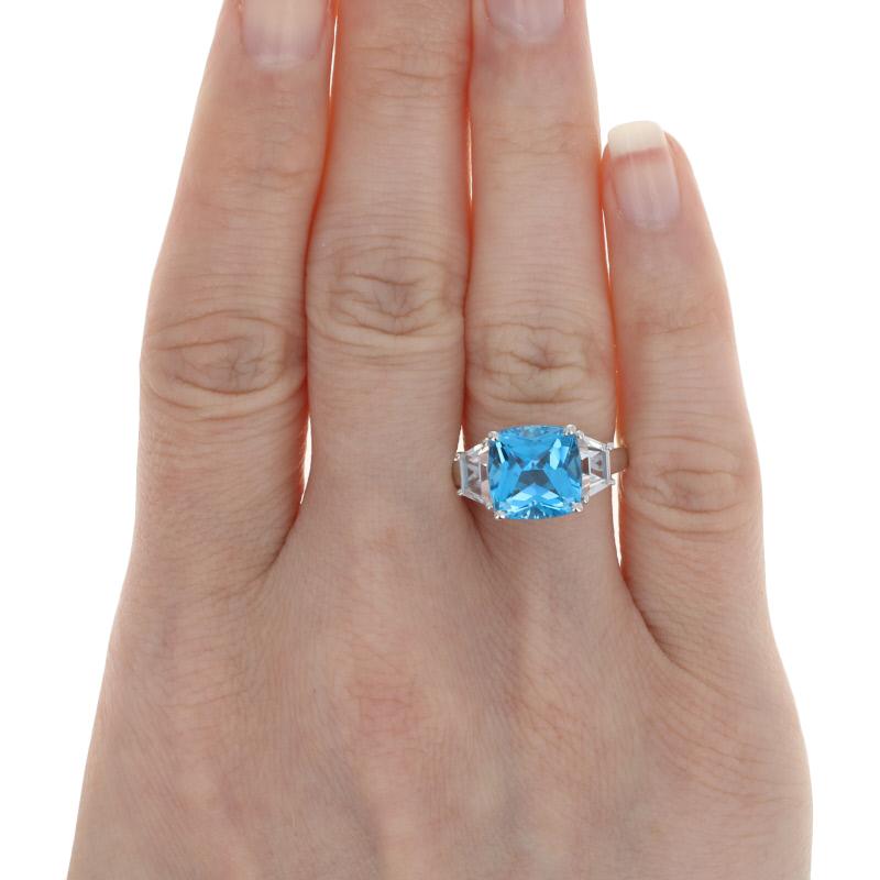 White Gold Blue Topaz & Synthetic White Sapphire Ring, 10k Cushion Cut 7.50ctw 3