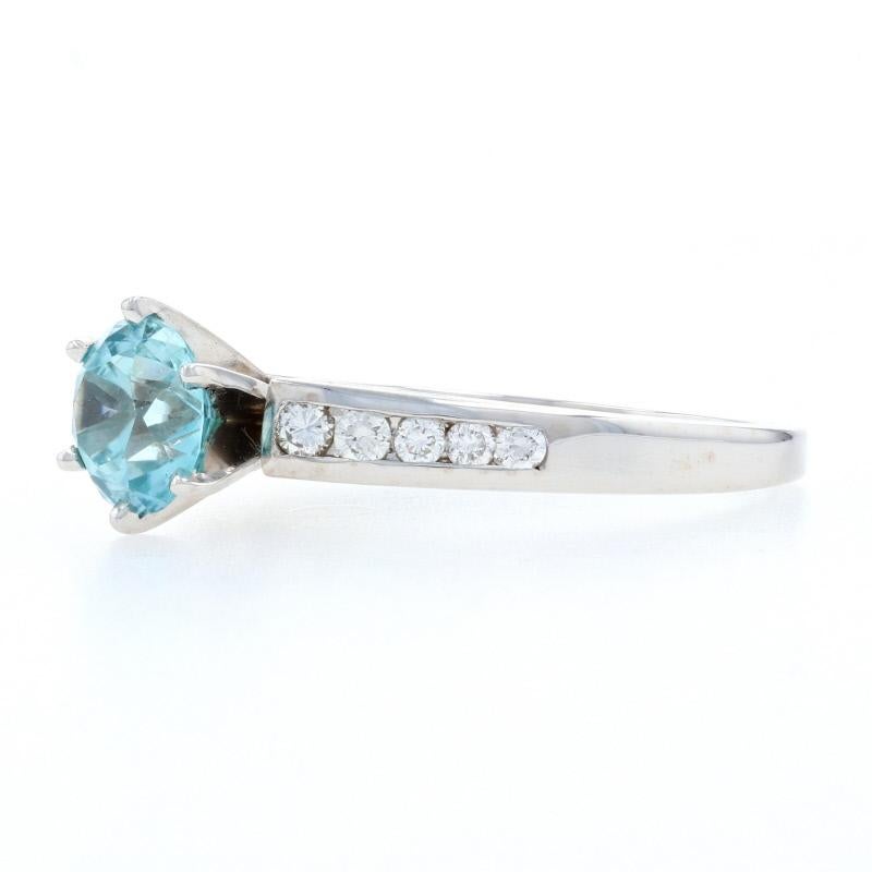 White Gold Blue Zircon and Diamond Ring, 14 Karat Round Cut 1.83 Carat In Excellent Condition In Greensboro, NC
