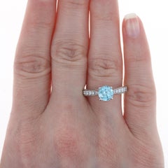 White Gold Blue Zircon & Diamond Engagement Ring, 14k Round Cut 2.43ctw