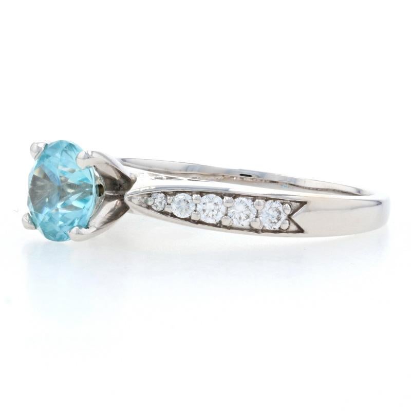 White Gold Blue Zircon & Diamond Engagement Ring, 14k Round Cut 2.43ctw In Excellent Condition For Sale In Greensboro, NC