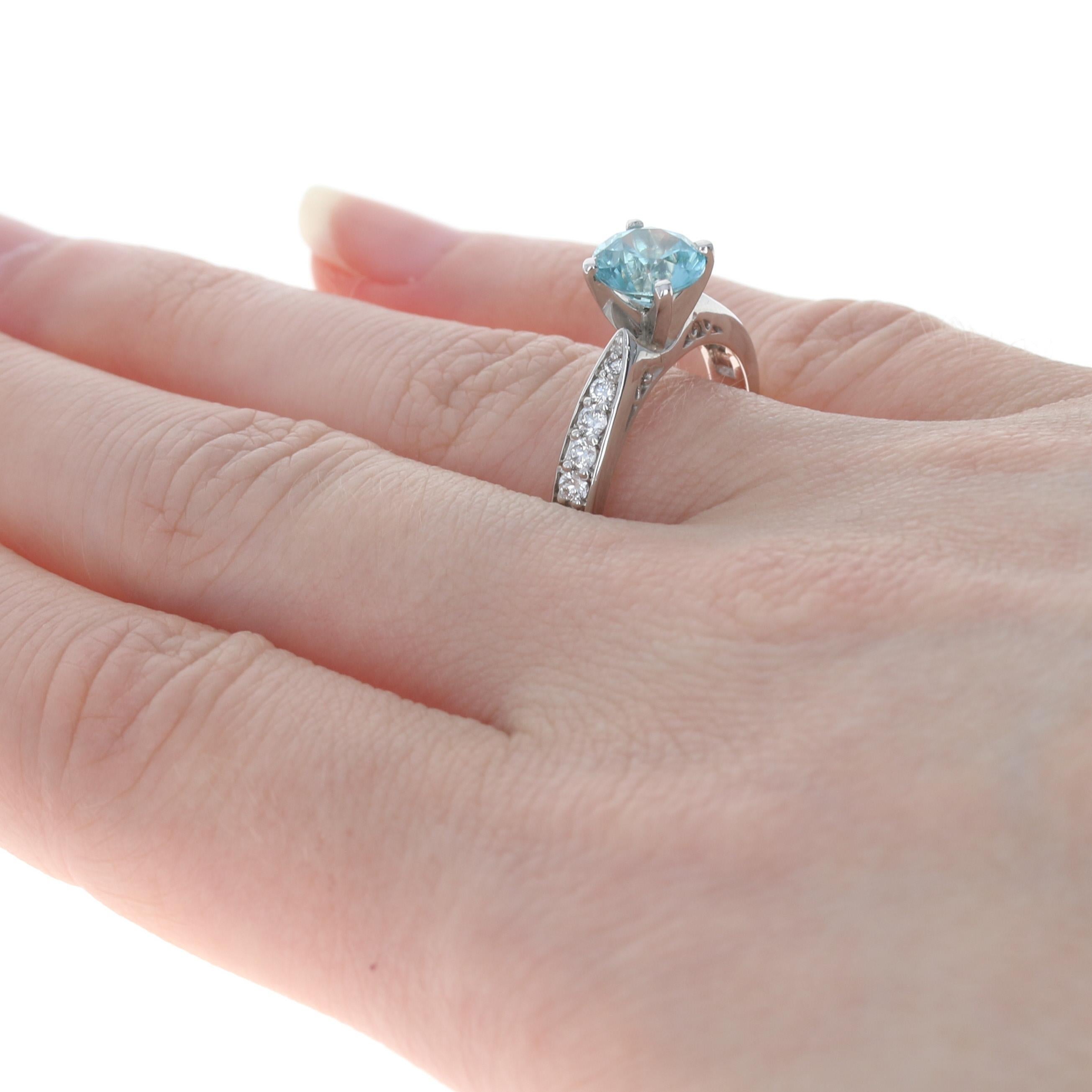 Women's White Gold Blue Zircon & Diamond Engagement Ring, 14k Round Cut 2.43ctw For Sale