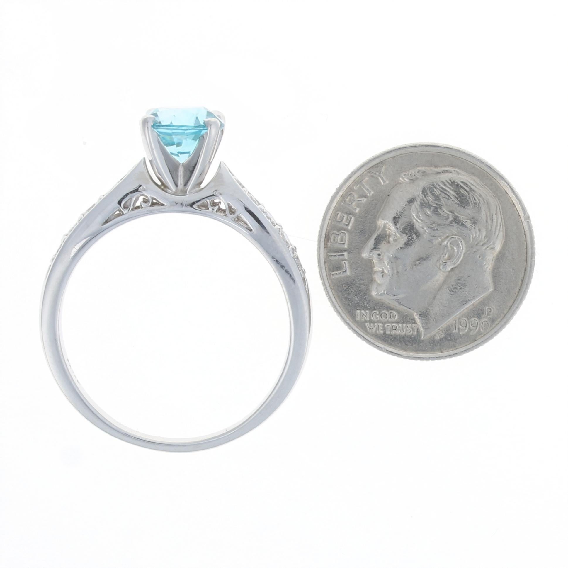 White Gold Blue Zircon & Diamond Engagement Ring, 14k Round Cut 2.43ctw For Sale 1