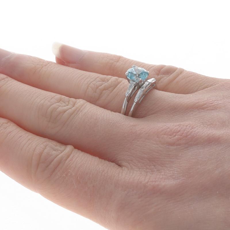Women's or Men's White Gold Blue Zircon & Diamond Engagement Ring & Wedding Band 14k 2.25ctw Sz7 For Sale