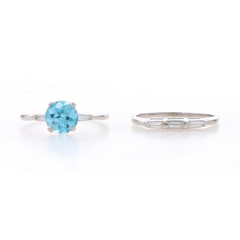 White Gold Blue Zircon & Diamond Engagement Ring & Wedding Band 14k 2.25ctw Sz7 For Sale 1
