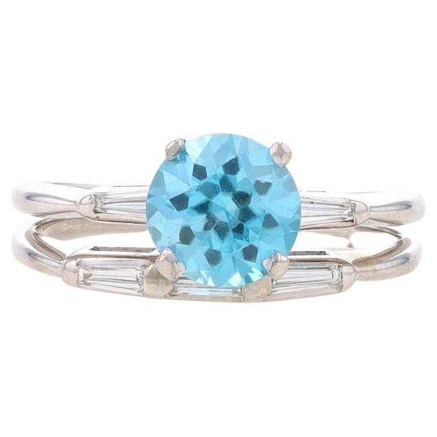 White Gold Blue Zircon & Diamond Engagement Ring & Wedding Band 14k 2.25ctw Sz7