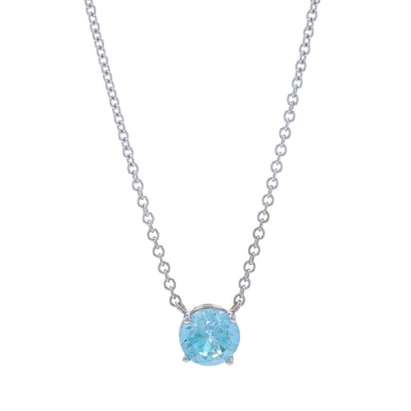 Metal Content: 14k White Gold

Stone Information

Natural Zircon
Carat(s): 2.27ct
Cut: Round
Color: Blue

Total Carats: 2.27ct

Style: Solitaire
Chain Style: Cable
Necklace Style: Chain
Fastening Type: Lobster Claw Clasp

Measurements

Item 1: