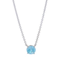 White Gold Blue Zircon Solitaire Pendant Necklace - 14k Round 2.27ct Adjustable
