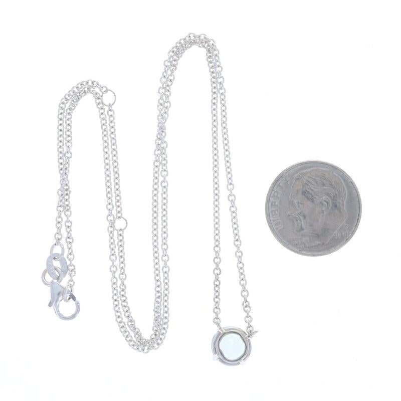 White Gold Blue Zircon Solitaire Pendant Necklace - 14k Round 2.27ct Adjustable In Excellent Condition For Sale In Greensboro, NC