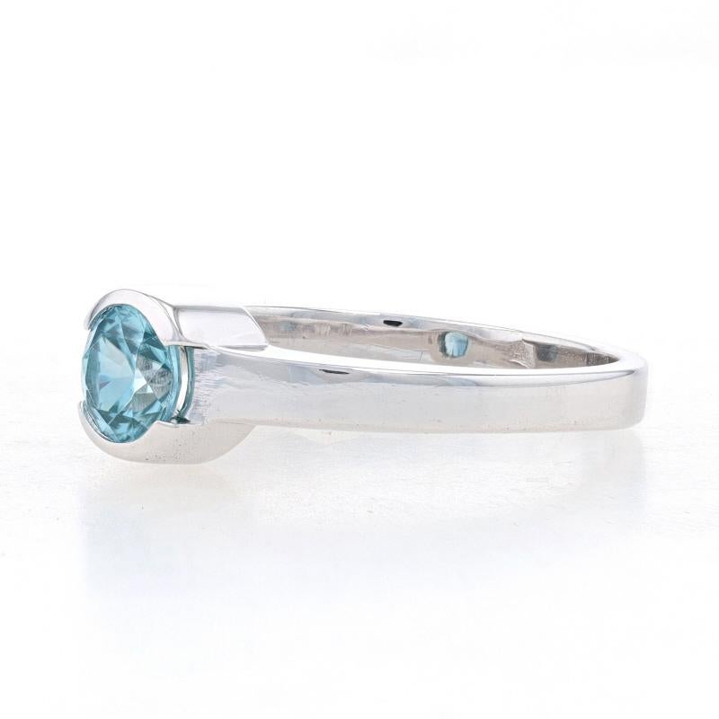 Round Cut White Gold Blue Zircon Solitaire Ring - 14k Round .70ct Engagement Size 6 1/2 For Sale