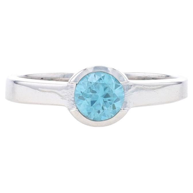 White Gold Blue Zircon Solitaire Ring - 14k Round .70ct Engagement Size 6 1/2 For Sale