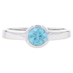 White Gold Blue Zircon Solitaire Ring - 14k Round .70ct Engagement Size 6 1/2