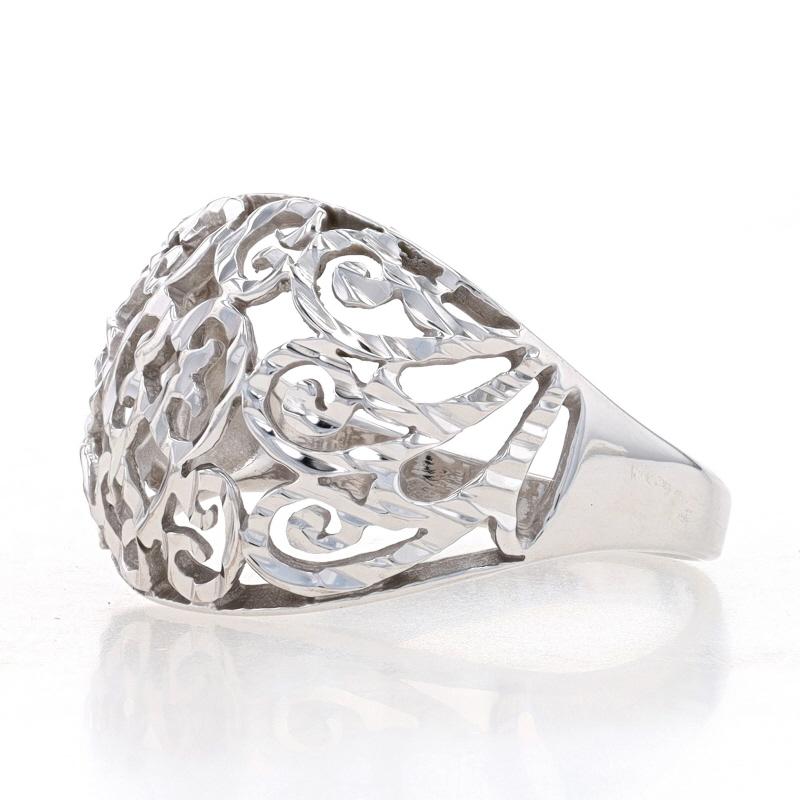 Women's White Gold Botanical Scrollwork Dome Statement Band - 10k Ring For Sale