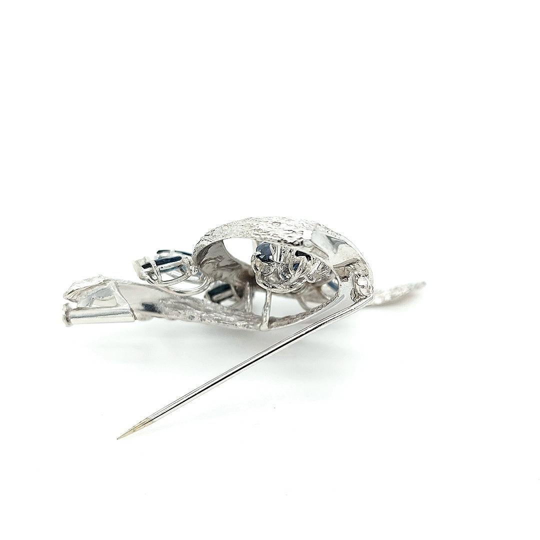 Brilliant Cut 18kt Solid White Gold Bouquet Brooch with Diamonds and Sapphires For Sale