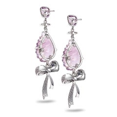 White Gold Bow Earrings with Purple Sapphire, Amethyst, and Diamonds
