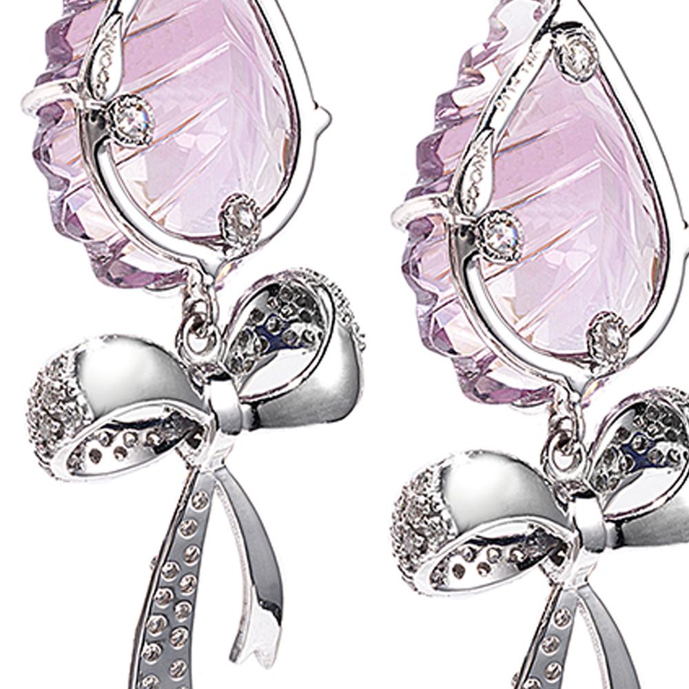 Contemporary White Gold Bow Earrings with Purple Sapphire, Amethyst, and Diamonds For Sale