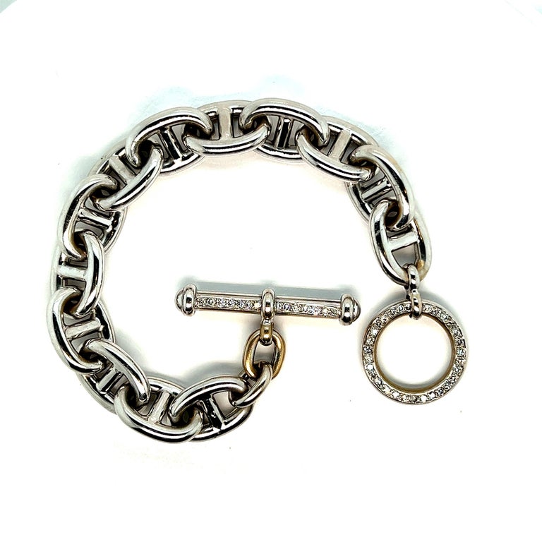 White Gold Bracelet, Mesh "Navy", Clasp Paved with Diamonds