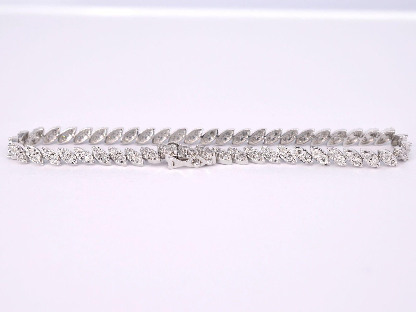 Round Cut White Gold Bracelet Set in Marquise Shape Chains Set with Diamonds For Sale