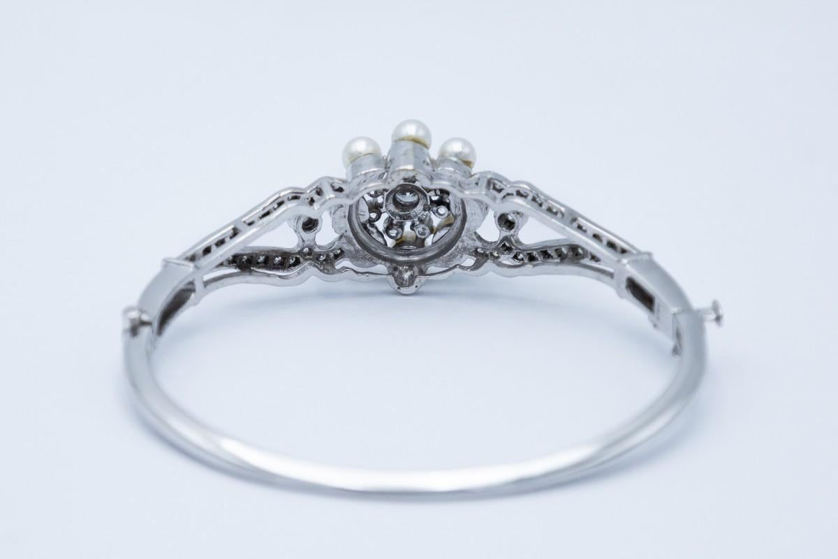 White gold bracelet with diamonds and pearls Bon état - En vente à Chorzów, PL