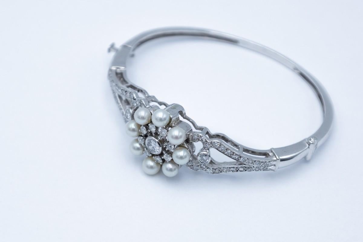 White gold bracelet with diamonds and pearls Unisexe en vente