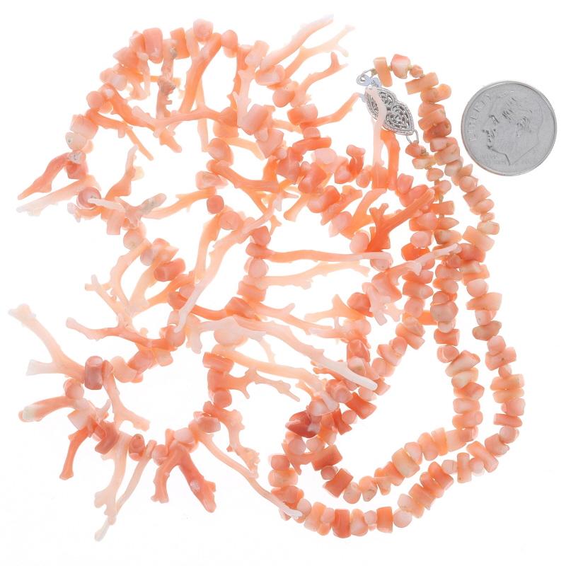 White Gold Branch Coral Graduated Strand Necklace 25