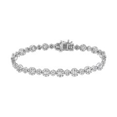 Weißgold Brillant-Rundschliff und Baguette-Diamant Floral Cluster A Link-Armband