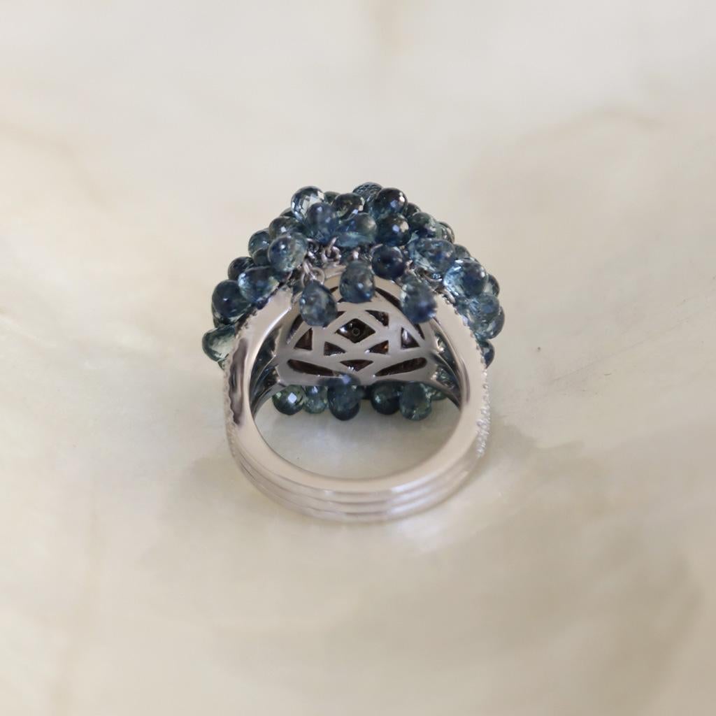 Briolette Cut White Gold Briolette Blue Sapphire and Diamond Ring