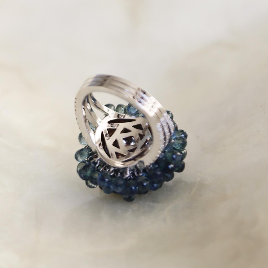 Women's White Gold Briolette Blue Sapphire and Diamond Ring