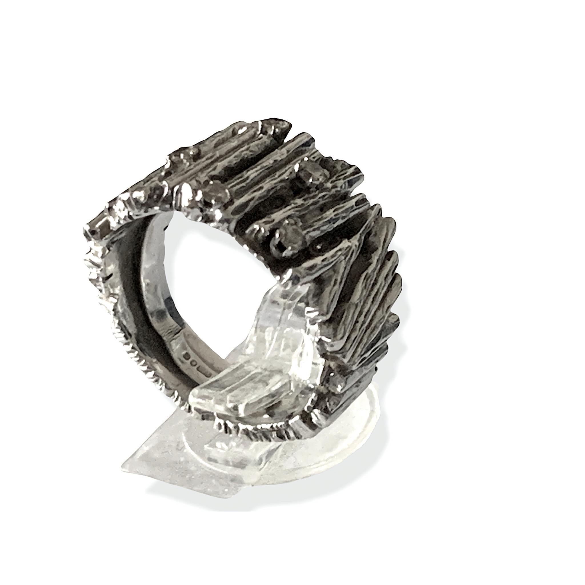 White Gold Brutalist Bark Design Diamond Ring For Sale 1