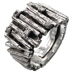 Vintage White Gold Brutalist Bark Design Diamond Ring