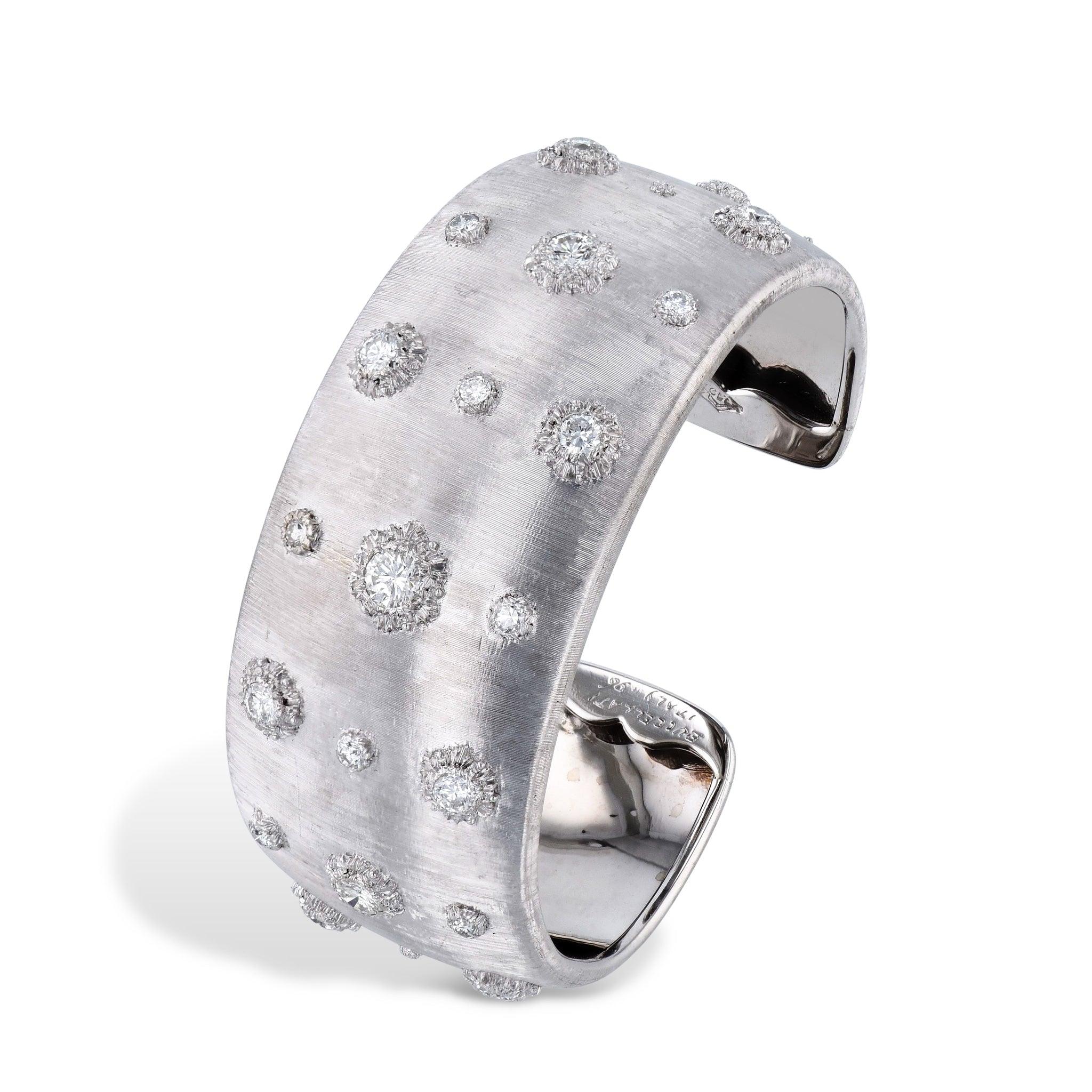 Round Cut White Gold Buccellati Diamond Estate Cuff Bracelet For Sale