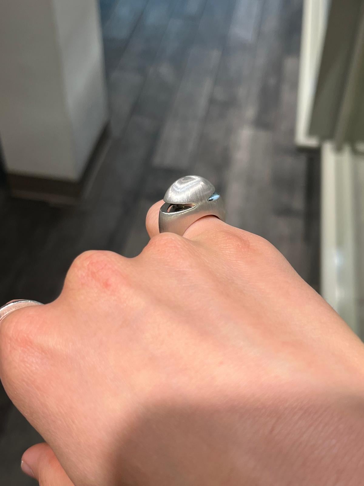 Women's or Men's White Gold Bulgari Cabochon Ring