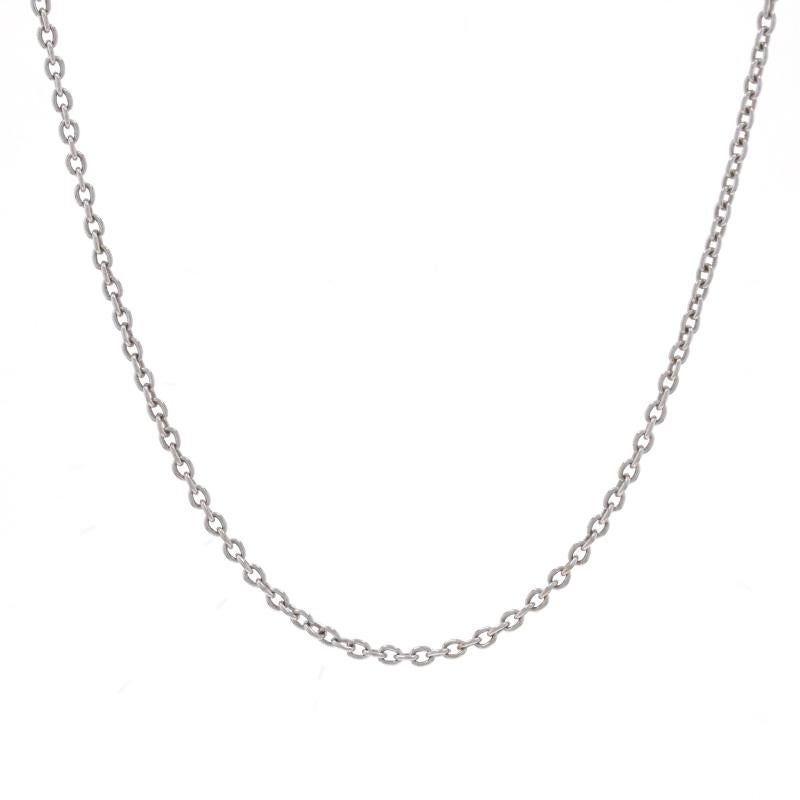 Metal Content: 18k White Gold

Chain Style: Cable
Necklace Style: Chain
Fastening Type: Lobster Claw Clasp

Measurements

Length: 16