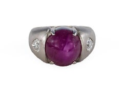 White Gold Cabochon Ruby and Pear-Cut Diamond Gypsy Ring