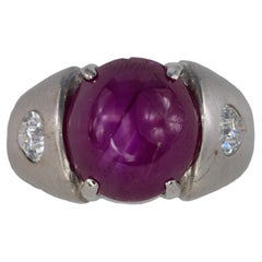 White Gold Cabochon Ruby and Pear-Cut Diamond Gypsy Ring