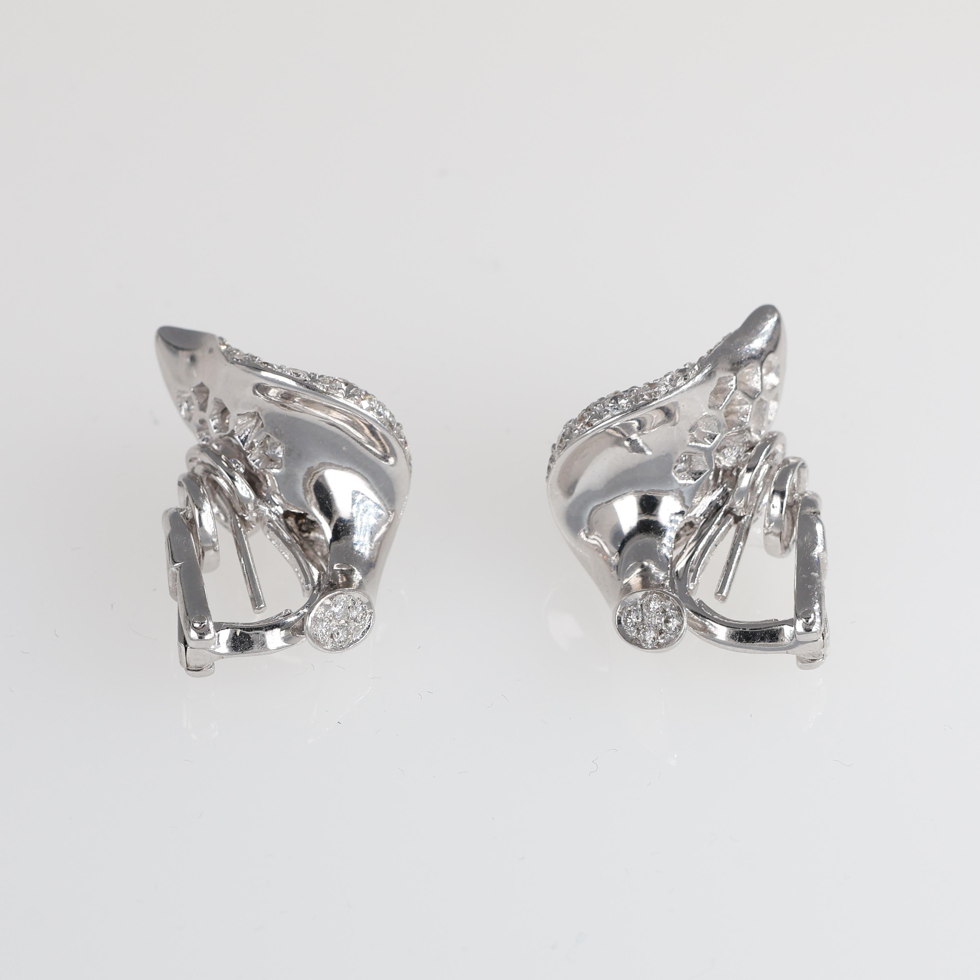 Women's or Men's White Gold Calla Lily Earrings with Diamonds and Sapphires For Sale