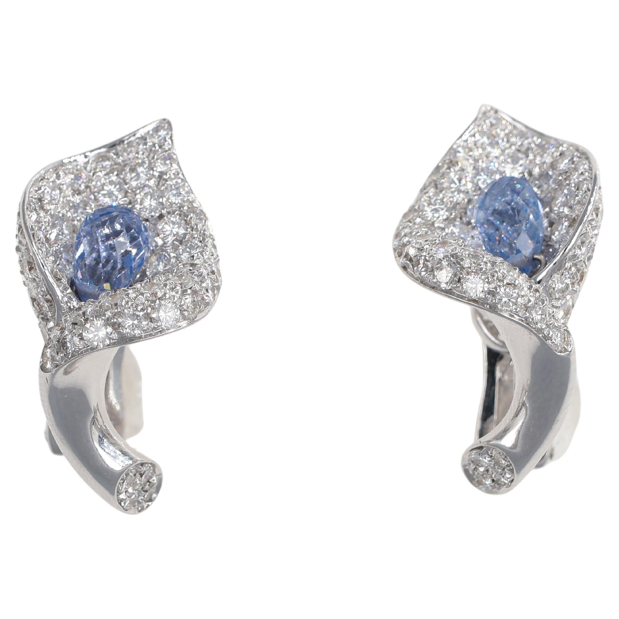 White Gold Calla Lily Earrings with Diamonds and Sapphires