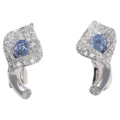 White Gold Calla Lily Earrings with Diamonds and Sapphires