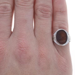 White Gold Carnelian Art Deco Ancient Warrior Men's Ring 10k Intaglio Vintage